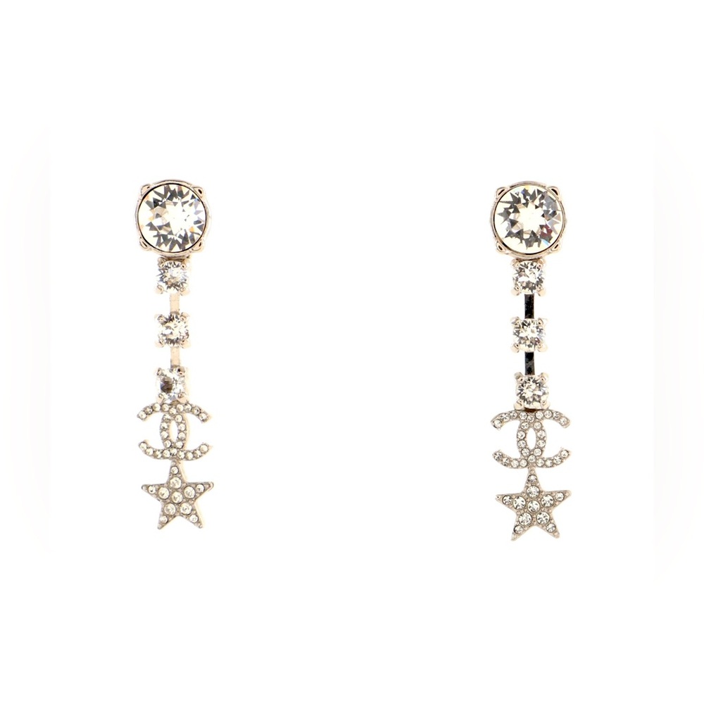 Chanel Elegant Silver Star Drop Earrings
